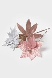 Homescapes Artificial Set of 3 Pink Poinsettia Single Stem Decorations
