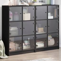 Berkfield Home Modern Bookcase with Doors Black 136x37x109 cm Engineered Wood - Size: 136 x 37 x 109 cm - thumbnail 2