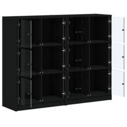 Berkfield Home Modern Bookcase with Doors Black 136x37x109 cm Engineered Wood - Size: 136 x 37 x 109 cm - thumbnail 6