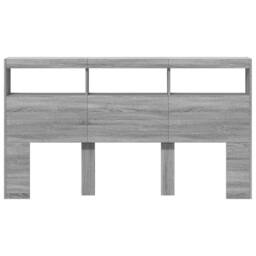 Berkfield Home Headboard Cabinet with LED Grey Sonoma 180x17x102 cm - Size: 180 x 17 x 102 cm - thumbnail 6