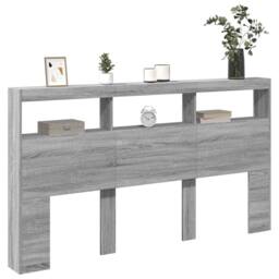 Berkfield Home Headboard Cabinet with LED Grey Sonoma 180x17x102 cm - Size: 180 x 17 x 102 cm - thumbnail 5