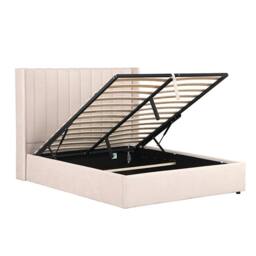 OAT Home Daresbury Winged Headboard Fabric Ottoman Storage Bed Frame in Natural - Size: King - thumbnail 8