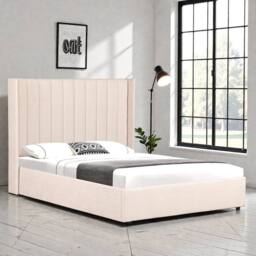 OAT Home Daresbury Winged Headboard Fabric Ottoman Storage Bed Frame in Natural - Size: King - thumbnail 1