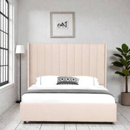 OAT Home Daresbury Winged Headboard Fabric Ottoman Storage Bed Frame in Natural - Size: King - thumbnail 3