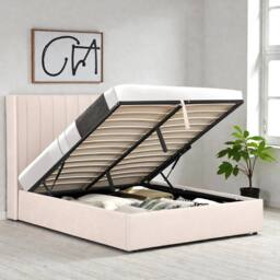 OAT Home Daresbury Winged Headboard Fabric Ottoman Storage Bed Frame in Natural - Size: King - thumbnail 2