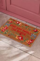 Cath Kidston Stop & Smell The Roses Slogan Doormat - Brown - Size: 100 cm diameter - thumbnail 2