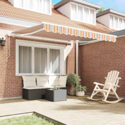Berkfield Home Manual Retractable Awning with Multicolour Stripes 350x250 cm in Orange - thumbnail 3