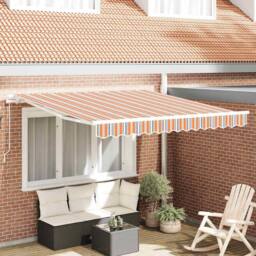 Berkfield Home Manual Retractable Awning with Multicolour Stripes 350x250 cm in Orange - thumbnail 2