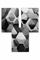 ARTZE Set of 3 Geometric Abstract Black & Grey Hexagons Art Posters - Size: W50 cm x H70 cm - thumbnail 1
