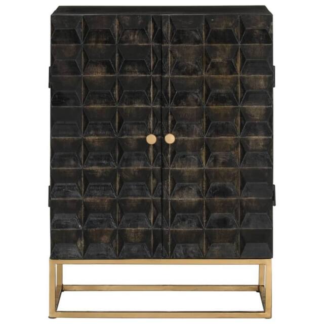 Berkfield Home Sideboard Black 55x34x75 cm Solid Wood Mango & Iron - Size: 55 x 34 x 75 cm - image 1