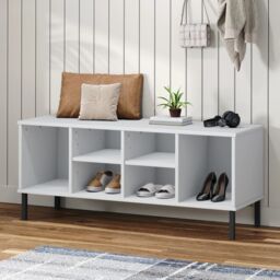 Berkfield Home Shoe Rack with Metal Legs White 106x35x45 cm Solid Wood OSLO - Size: 106 x 35 x 45 cm