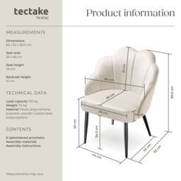 tectake Accent Chair Hellen Per Piece - Cream/Gold in Cream - Size: 1 Pack - thumbnail 6