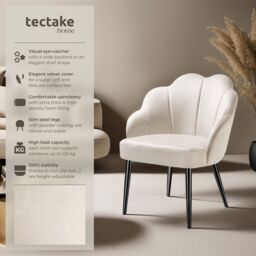 tectake Accent Chair Hellen Per Piece - Cream/Gold in Cream - Size: 1 Pack - thumbnail 2