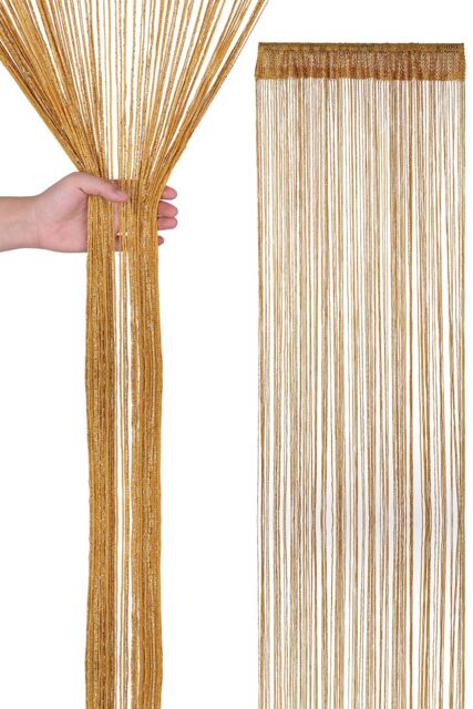 Neel Blue Glitter String Curtain Polyester Fringe Panel Spaghetti Tassel Curtain, 200cm x 90cm in Gold - Size: 200 cm x 90 cm - image 1
