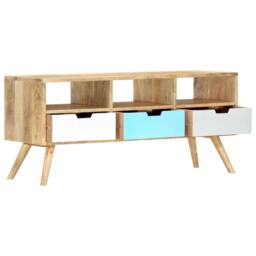 Berkfield Home TV Cabinet 110x35x48 cm Solid Mango Wood - Size: 110 x 35 x 48 cm - thumbnail 3