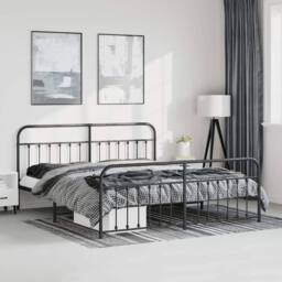 Berkfield Home Metal Bed Frame with Headboard & Footboard Black 193x203 cm - thumbnail 2