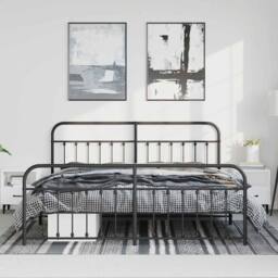 Berkfield Home Metal Bed Frame with Headboard & Footboard Black 193x203 cm - thumbnail 3