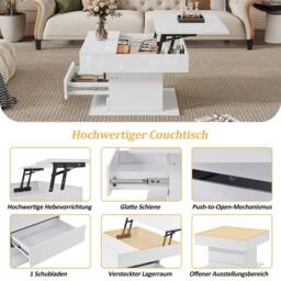 Rolipo White High Gloss Lift Top Coffee Table Rotating Centre Table - Size: 1 Pack - thumbnail 3