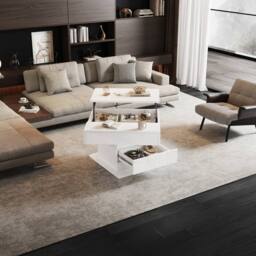 Rolipo White High Gloss Lift Top Coffee Table Rotating Centre Table - Size: 1 Pack - thumbnail 7