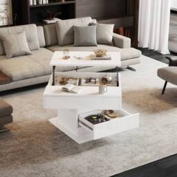 Rolipo White High Gloss Lift Top Coffee Table Rotating Centre Table - Size: 1 Pack