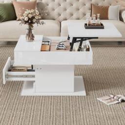 Rolipo White High Gloss Lift Top Coffee Table Rotating Centre Table - Size: 1 Pack - thumbnail 8