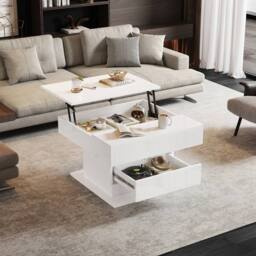 Rolipo White High Gloss Lift Top Coffee Table Rotating Centre Table - Size: 1 Pack - thumbnail 6