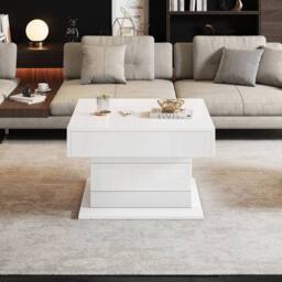 Rolipo White High Gloss Lift Top Coffee Table Rotating Centre Table - Size: 1 Pack - thumbnail 9