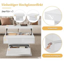 Rolipo White High Gloss Lift Top Coffee Table Rotating Centre Table - Size: 1 Pack - thumbnail 2