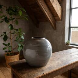 Wyld Haus Bloomwood Grey Glazed Round Ceramic Vase Crackle Effect - thumbnail 1