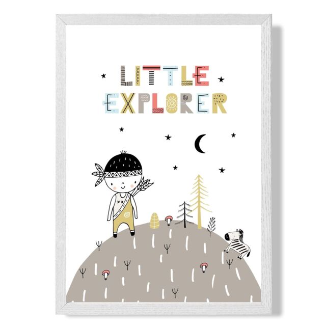 ARTZE Cute Little Boy Explorer Scandi Quote Framed Print SIZE: A3 with White Frame in Pale Blue - Size: A4 - image 1