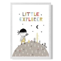 ARTZE Cute Little Boy Explorer Scandi Quote Framed Print SIZE: A3 with White Frame in Pale Blue - Size: A4 - thumbnail 1