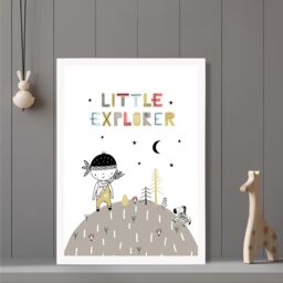 ARTZE Cute Little Boy Explorer Scandi Quote Framed Print SIZE: A3 with White Frame in Pale Blue - Size: A4 - thumbnail 2