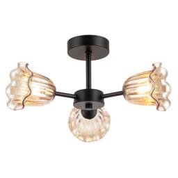 Happy Homewares Designer Matte Black Ceiling Light with Amber Floral Glass Shades - thumbnail 2