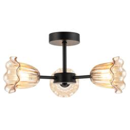 Happy Homewares Designer Matte Black Ceiling Light with Amber Floral Glass Shades - thumbnail 4