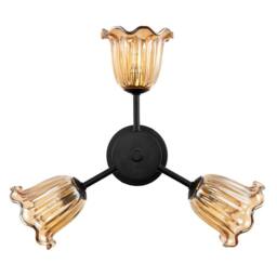 Happy Homewares Designer Matte Black Ceiling Light with Amber Floral Glass Shades - thumbnail 3