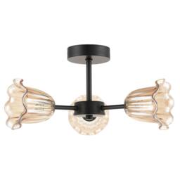 Happy Homewares Designer Matte Black Ceiling Light with Amber Floral Glass Shades - thumbnail 5