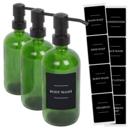 Harbour Housewares Glass Soap Dispensers with Labels - Pack of 3 in Green