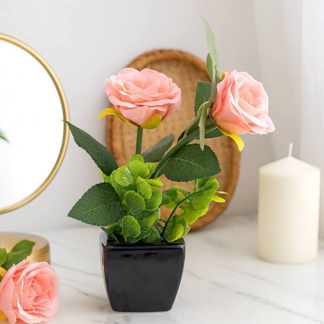 Voltico Artificial Rose in Ceramic Pot - Elegant Home Décor in Light Pink - image 1