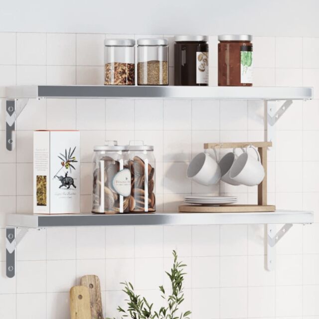 Berkfield Home Shelf Brackets 4 pcs 20x2.5x14 cm Silver Stainless Steel - image 1