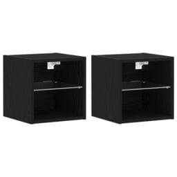 Berkfield Home LED TV Cabinet 2 pcs Black Oak 30x28, 5x30 cm Engineered Wood - thumbnail 2