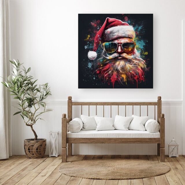 "Warren Reed - Designer Splashart Santa Claus In Glasses Canvas - Size: W30"" x H30""" - image 1