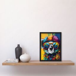 Artery8 Rainbow Koala Bear with Sunglasses & Hat Modern Artwork Framed Wall Art Print A4 in Black - thumbnail 2