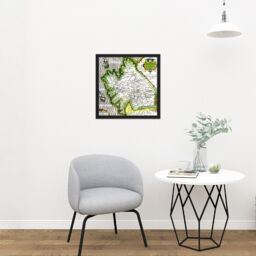 "Artery8 Wall Art Print Map Antique Mercator 16th Century Galicia Old Replica Square Framed Picture 16X16 Inch in Black - Size: W16"" x H16""" - thumbnail 2