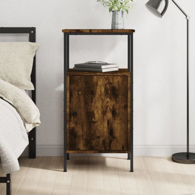 Berkfield Home Bedside Cabinet Smoked Oak 41x31x80 cm Engineered Wood in Brown - Size: 41 x 31 x 80 cm - image 1