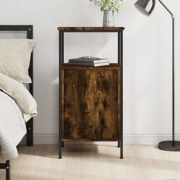 Berkfield Home Bedside Cabinet Smoked Oak 41x31x80 cm Engineered Wood in Brown - Size: 41 x 31 x 80 cm - thumbnail 1