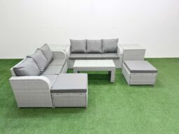 Fimous Outdoor Garden Furniture Sets 8 Seater Wicker Rattan Furniture Sofa Sets w/ Oblong Coffee Table high Back Lounge Sofa 2 Big Footstool 2 Side - thumbnail 1