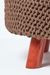 Homescapes Large Round Cotton Knitted Footstool on Legs in Chocolate - thumbnail 4