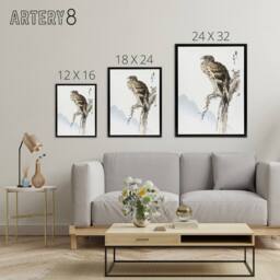 "Artery8 Black Eared Kite Bird Japanese Framed Canvas Wall Art Print Kashu - Size: W12"" x H16""" - thumbnail 4