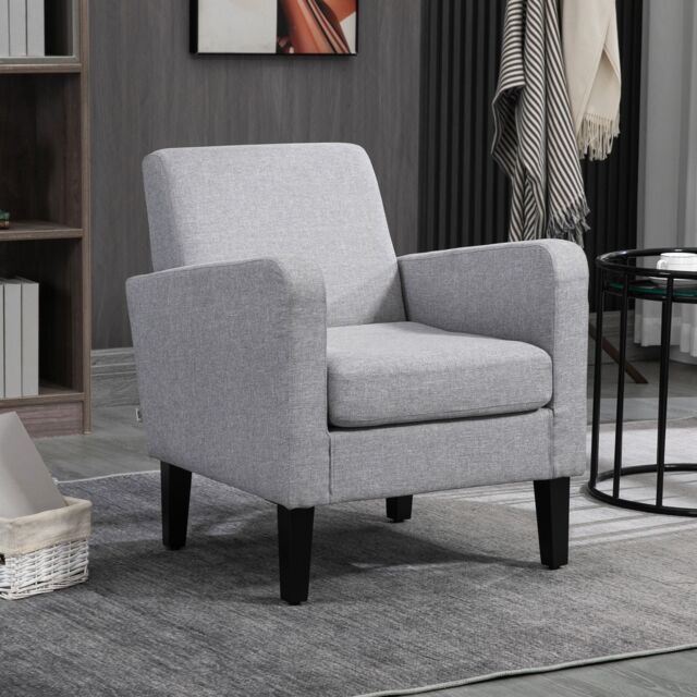 HOMCOM Modern Armchair Accent Chair with Rubber Wood Legs for Bedroom in Light Grey - image 1