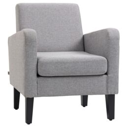 HOMCOM Modern Armchair Accent Chair with Rubber Wood Legs for Bedroom in Light Grey - thumbnail 2